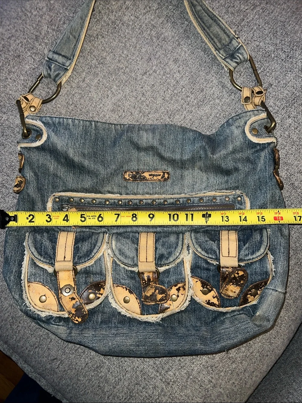Vintage Marc Ecko Red Denim Shoulder Bag with Tan Accent Detailing Y2K